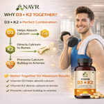 NAVR Vitamin D3 K2 (MK7) Supplement for Bone & Heart Health - 60 Tablets