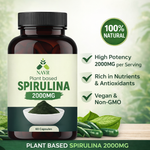 NAVR Plant Based Spirulina 2000mg - High Potency Superfood for Energy - 60 Capsules