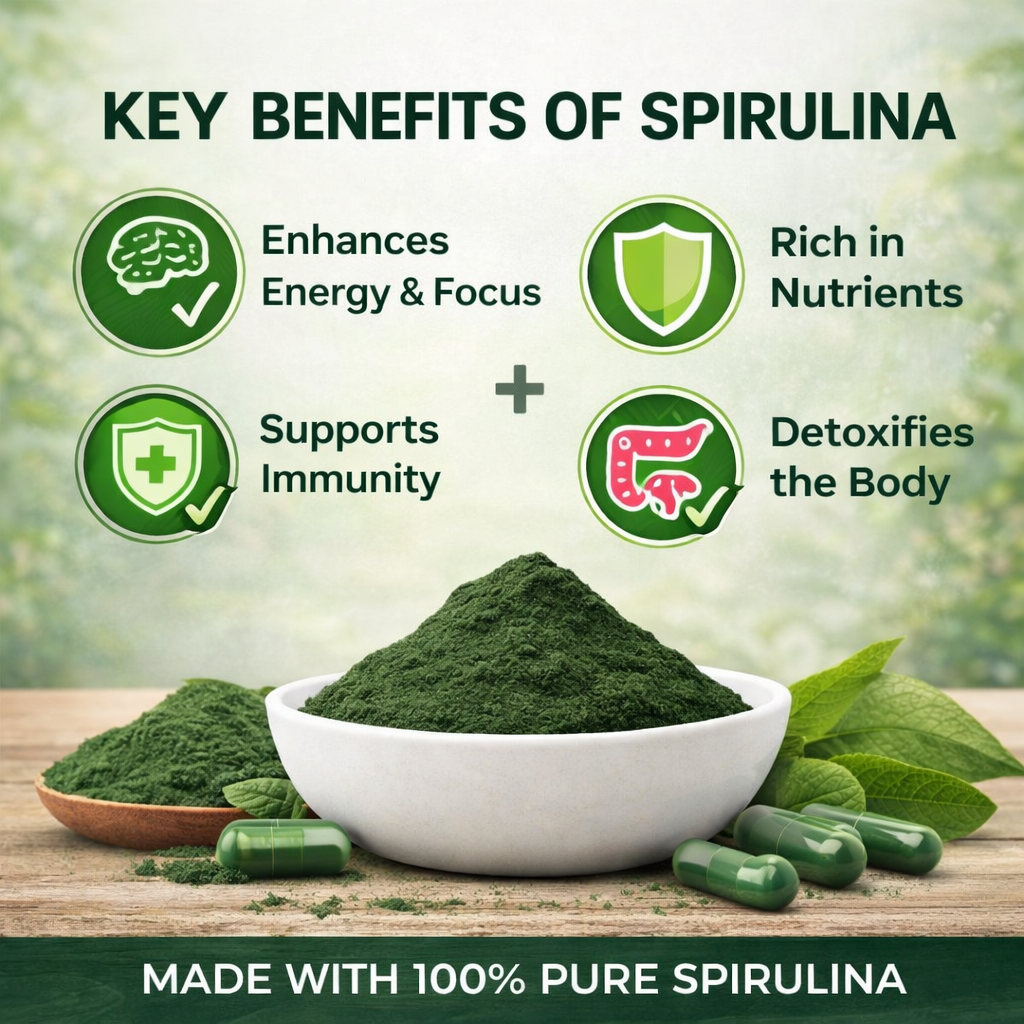 NAVR Plant Based Spirulina 2000mg - High Potency Superfood for Energy - 60 Capsules