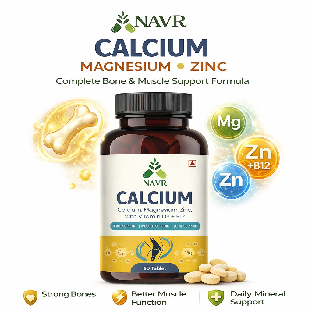 NAVR Calcium Magnesium Zinc with Vitamin D3 & B12 Supplement - Bone & Joint Support - 60ct