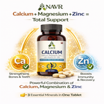 NAVR Calcium Magnesium Zinc with Vitamin D3 & B12 Supplement - Bone & Joint Support - 60ct