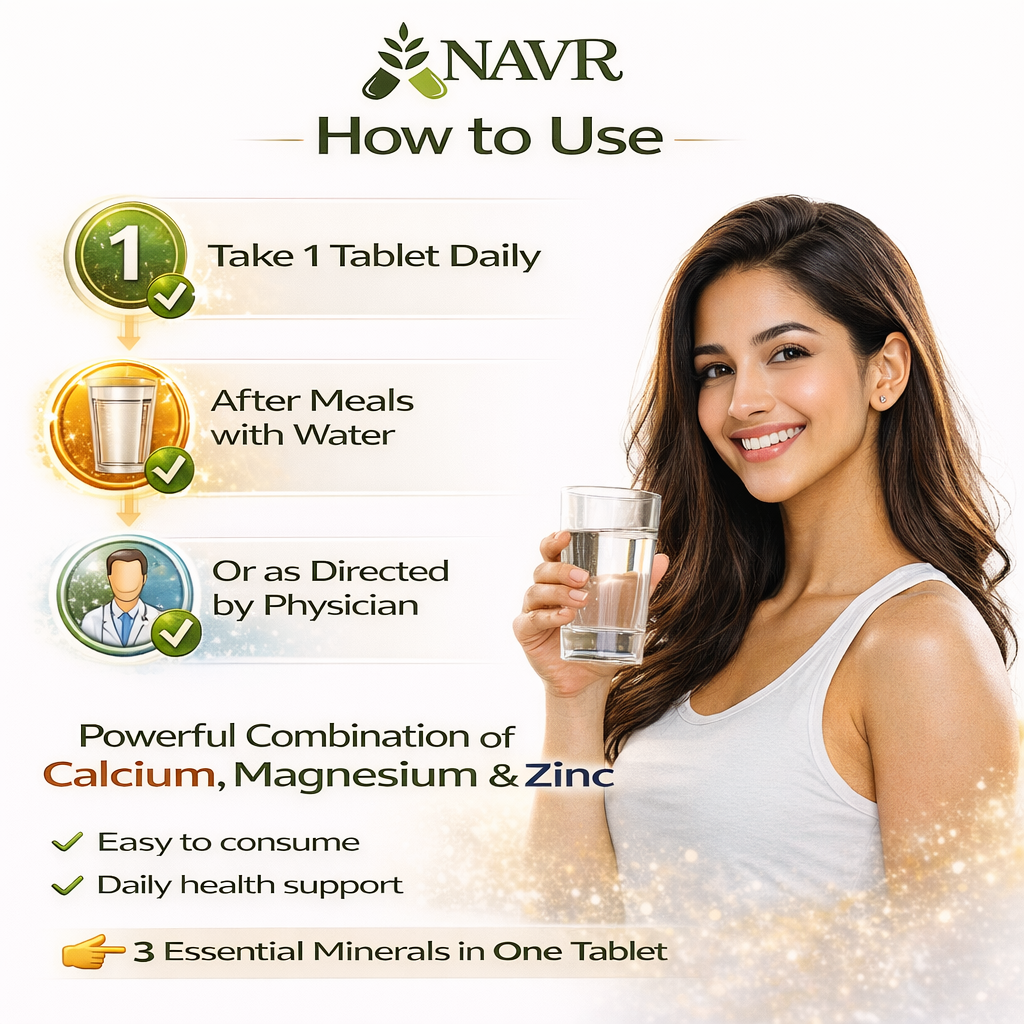 NAVR Calcium Magnesium Zinc with Vitamin D3 & B12 Supplement - Bone & Joint Support - 60ct