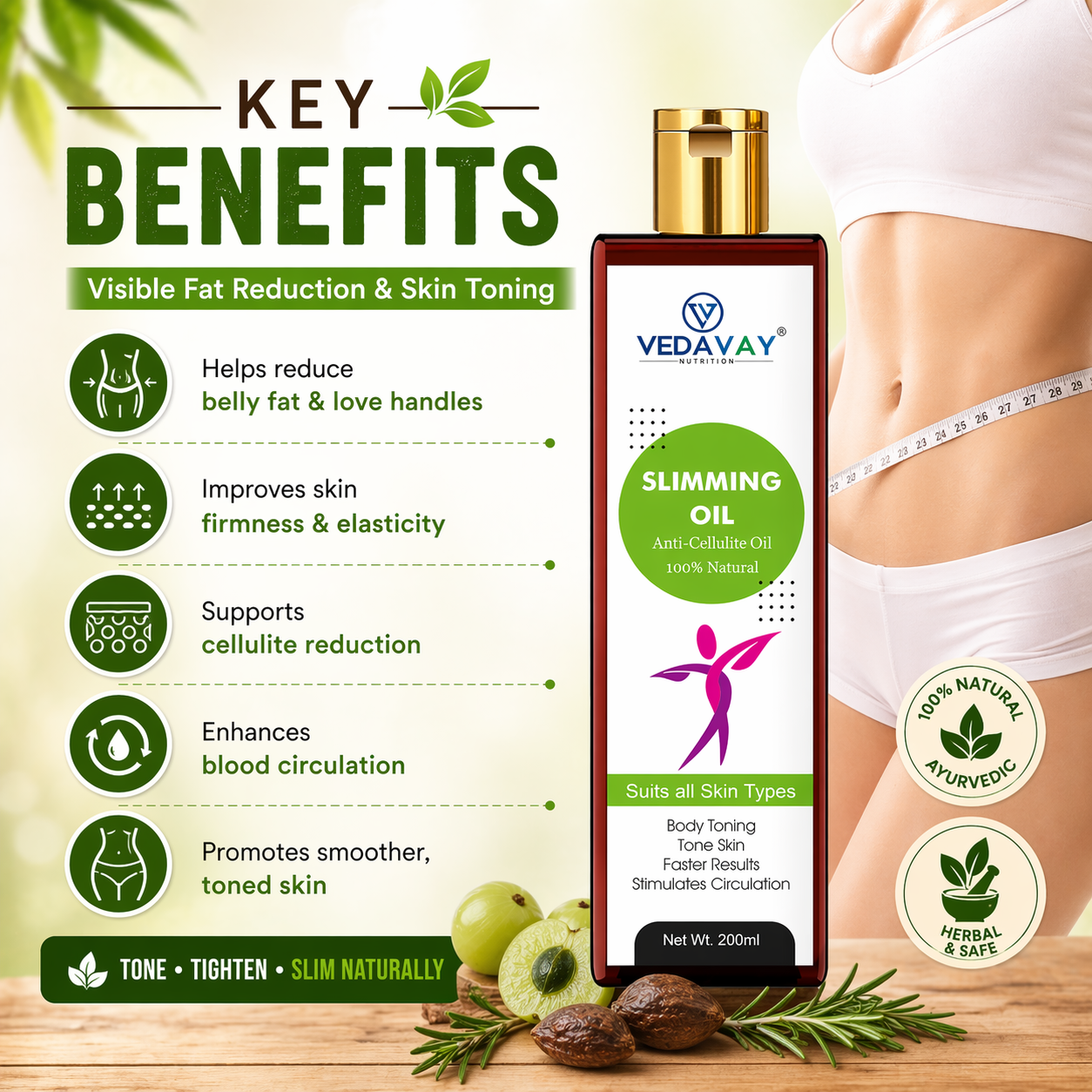 VEDAVAY Slimming Oil - Premium Skin Firming & Contouring Blend (200ml)