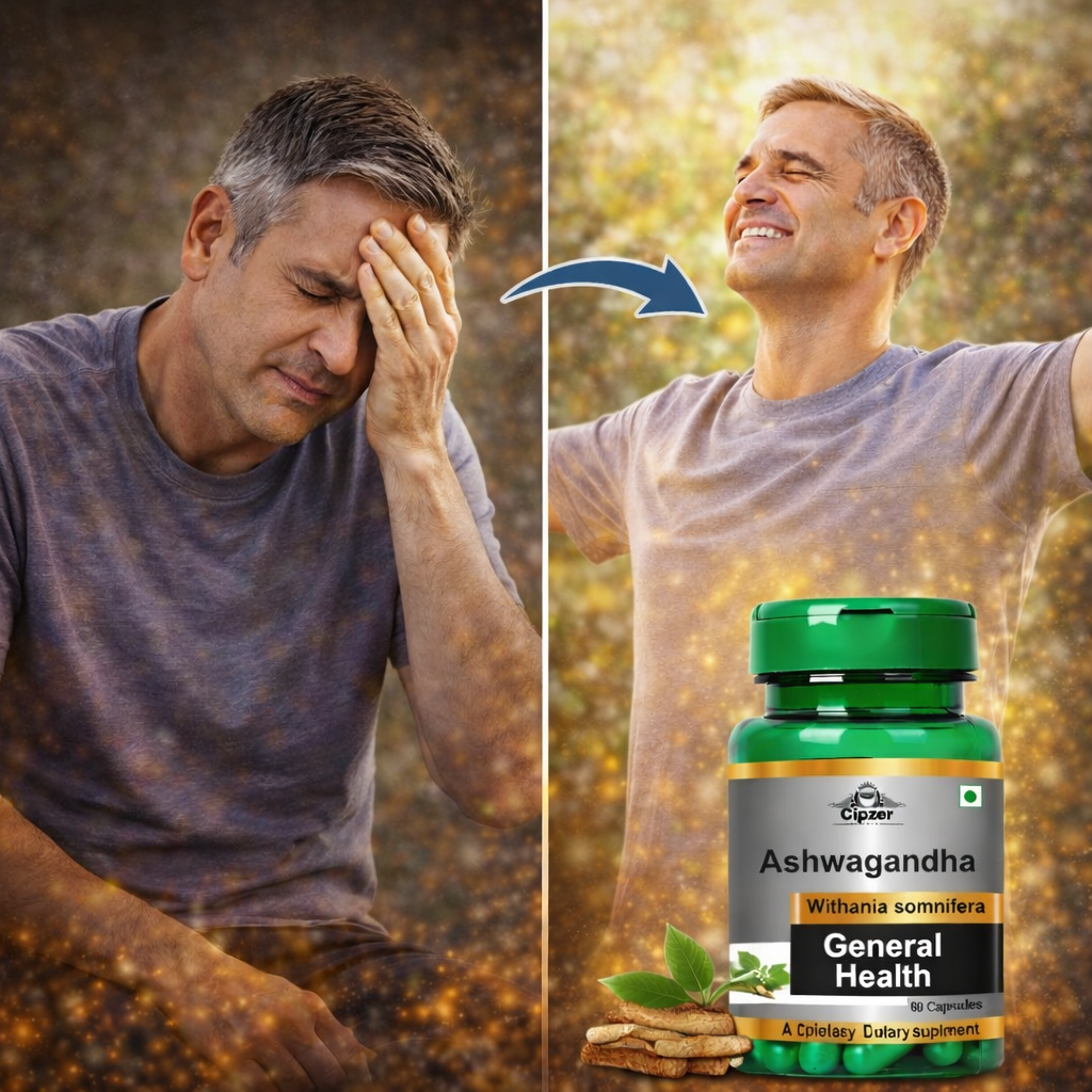 Cipzer Ashwagandha Capsule | Boost Energy & Promotes Brain Health | Reduce Anxiety & Stress - 60 Capsules
