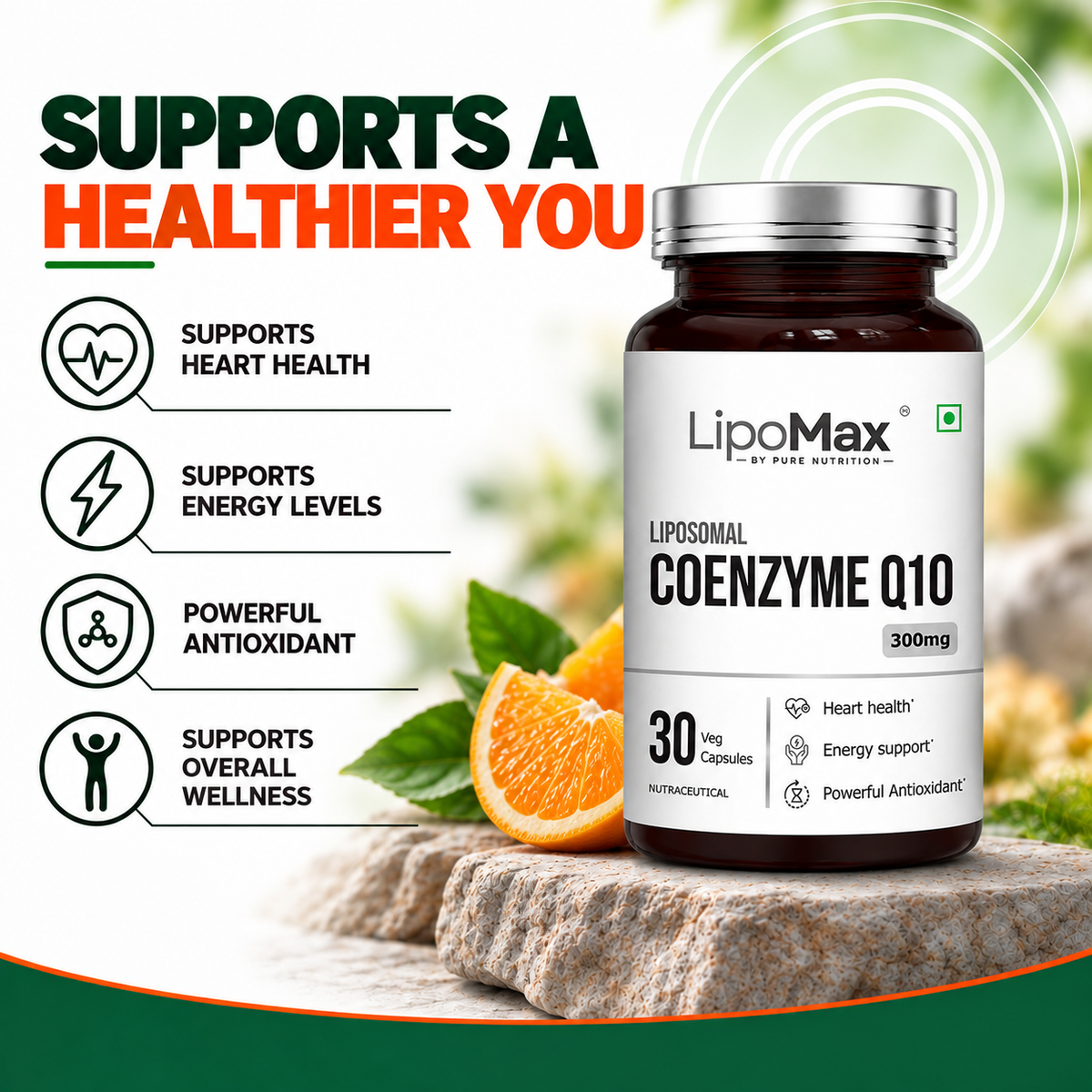Pure Nutrition Liposomal CoQ10 300mg (30%), 30 Capsules | Heart & Energy Support Supplement