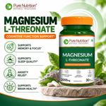 Pure Nutrition Magnesium L-Threonate 1000mg, 30 Veg Capsules | Enhances Memory, Cognitive Function & Brain Health | Supports Relaxation & Better Sleep