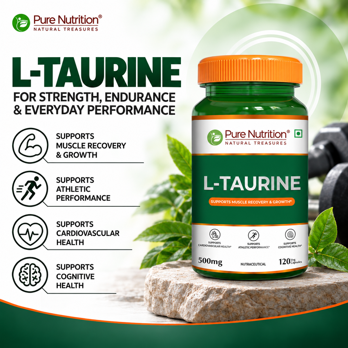 Pure Nutrition L-Taurine 1000mg Veg Capsules Hydration, Muscle Support & Energy