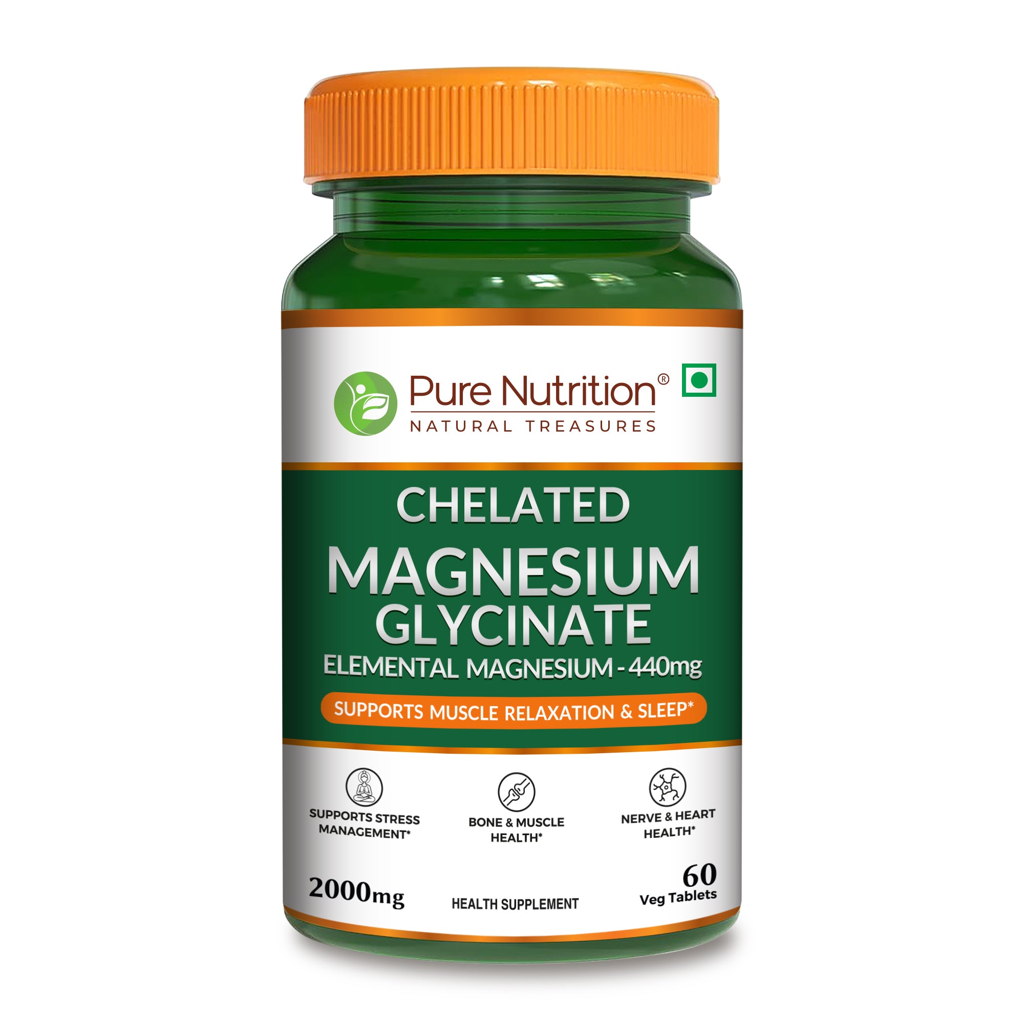 Pure Nutrition Chelated Magnesium Glycinate Supplement 2000mg - 60 Tablets | High Absorption Magnesium Supplements (Elemental 440mg) for Sleep, Cramps, Nerve Health, Relaxation, Bone & Joint Health