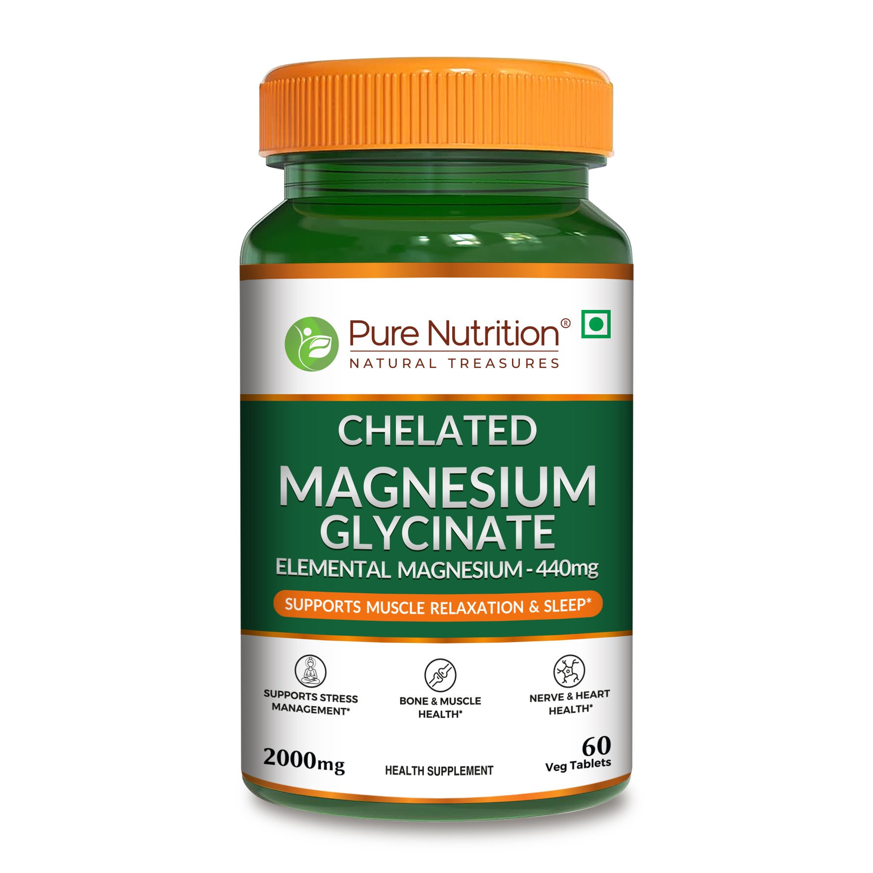 Pure Nutrition Chelated Magnesium Glycinate Supplement 2000mg - 60 Tablets | High Absorption Magnesium Supplements (Elemental 440mg) for Sleep, Cramps, Nerve Health, Relaxation, Bone & Joint Health