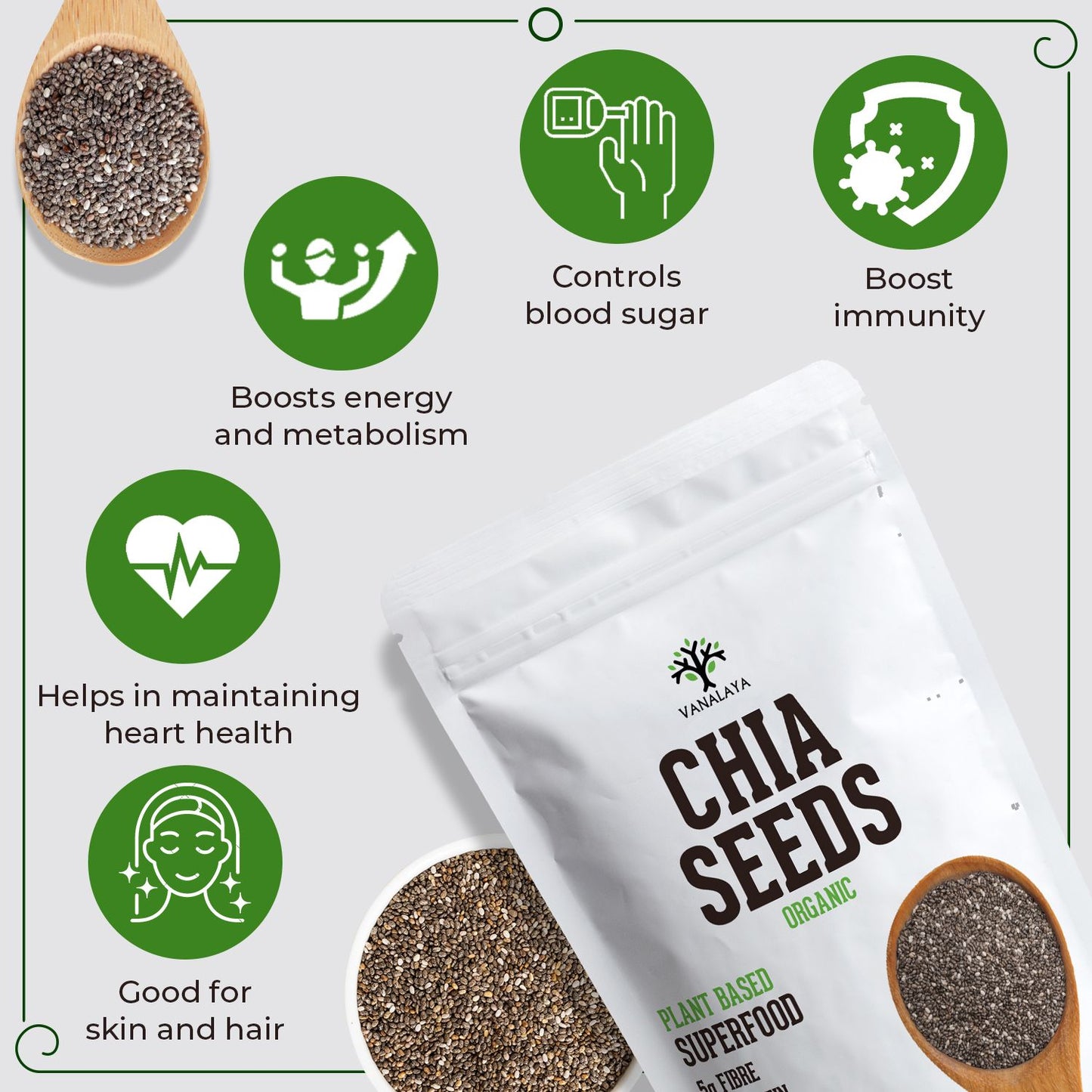 Vanalaya Raw Unroasted Chia Seeds for Eating with Omega 3 Protein and Fiber for Weight Loss Management 250gm