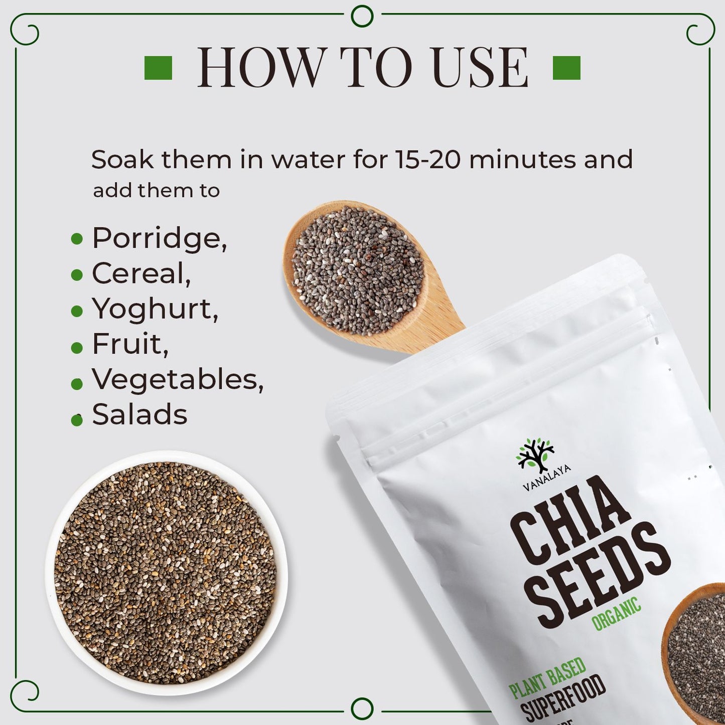 Vanalaya Raw Unroasted Chia Seeds for Eating with Omega 3 Protein and Fiber for Weight Loss Management 250gm