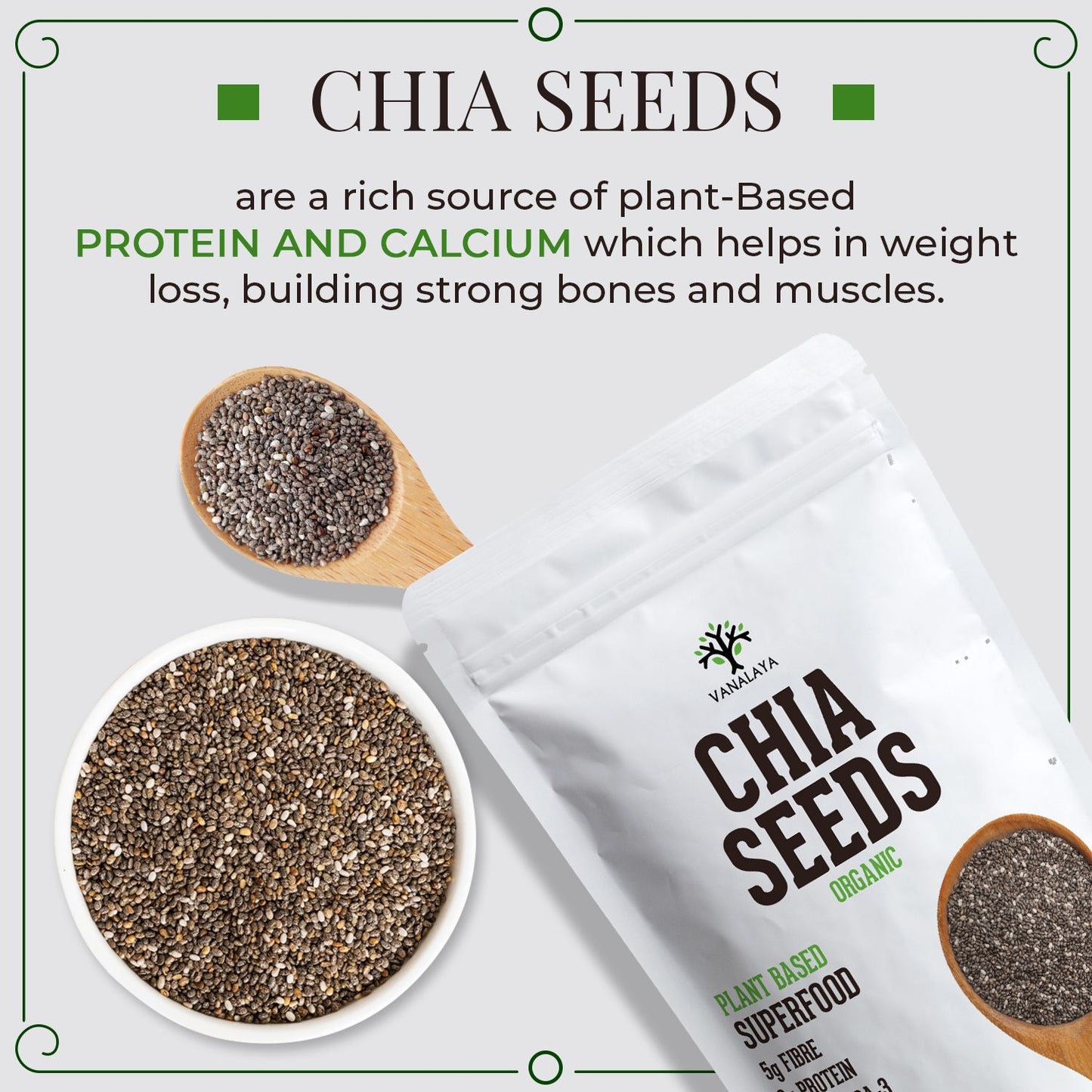 Vanalaya Raw Unroasted Chia Seeds for Eating with Omega 3 Protein and Fiber for Weight Loss Management 250gm