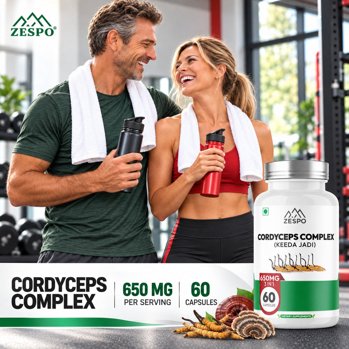 Zespo Cordyceps Complex (Keeda Jadi) 650 mg | Cordyceps Sinensis with Reishi & Turkey Tail | Energy, Stamina & Immunity Support | 60 Vegan Capsules