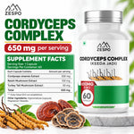 Zespo Cordyceps Complex (Keeda Jadi) 650 mg | Cordyceps Sinensis with Reishi & Turkey Tail | Energy, Stamina & Immunity Support | 60 Vegan Capsules