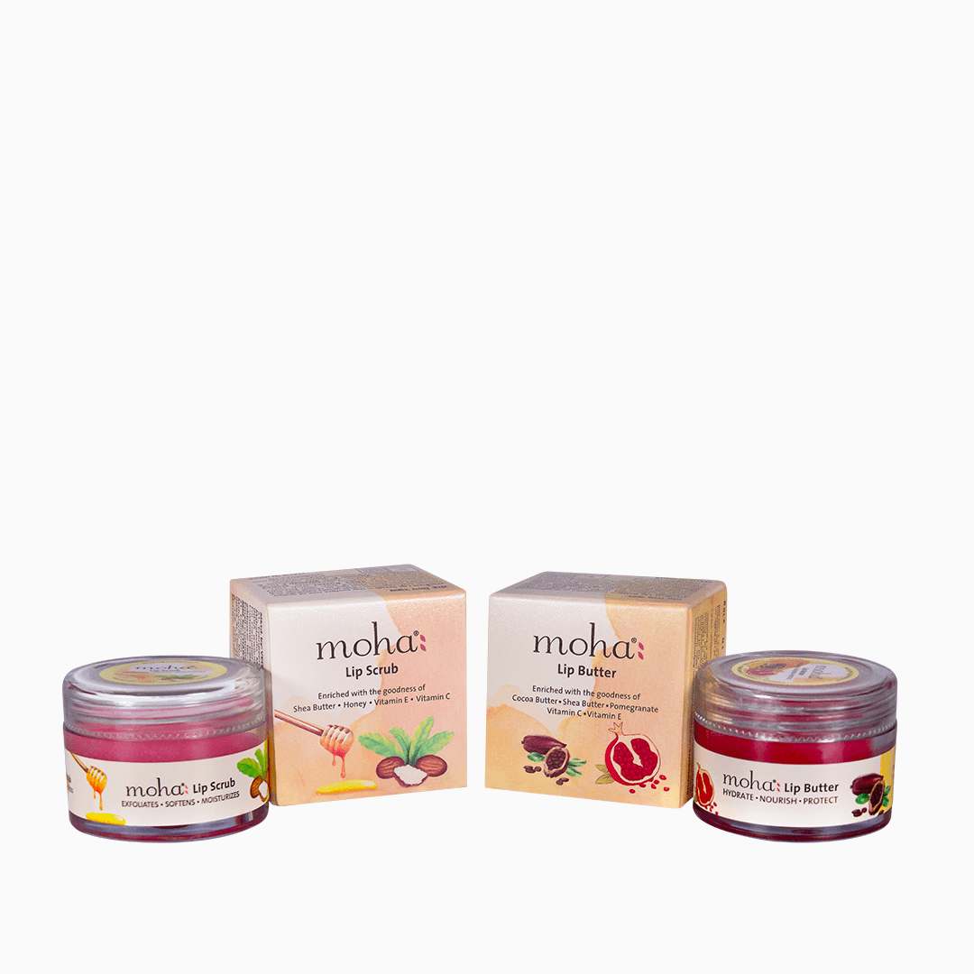 Moha Lip Butter & Lip Scrub Combo - Exfoliating Scrub & Hydrating Lip Balm Set