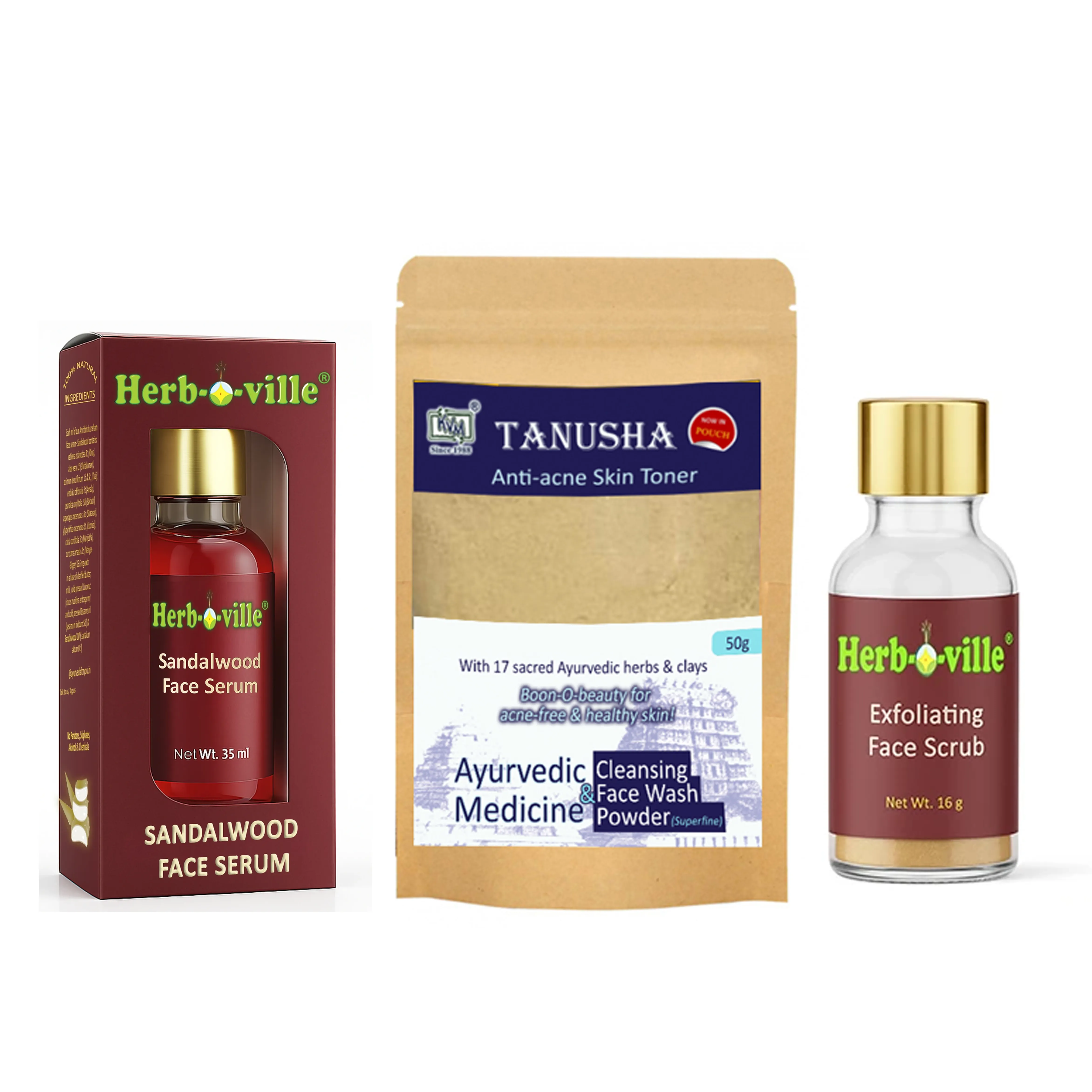 Herbo-ville Glassskin care KIT- Sandal serum 35ml + Exfoliating Face Scrub16g