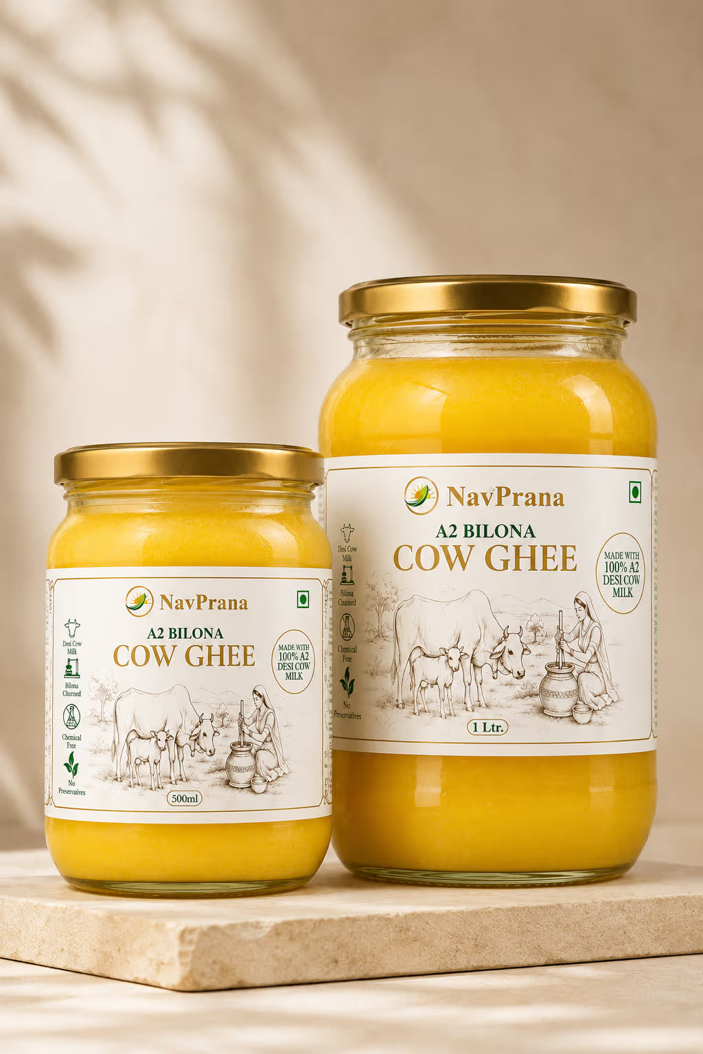 NavPrana Organics Desi Cow A2 Bilona Ghee (1 Ltr)
