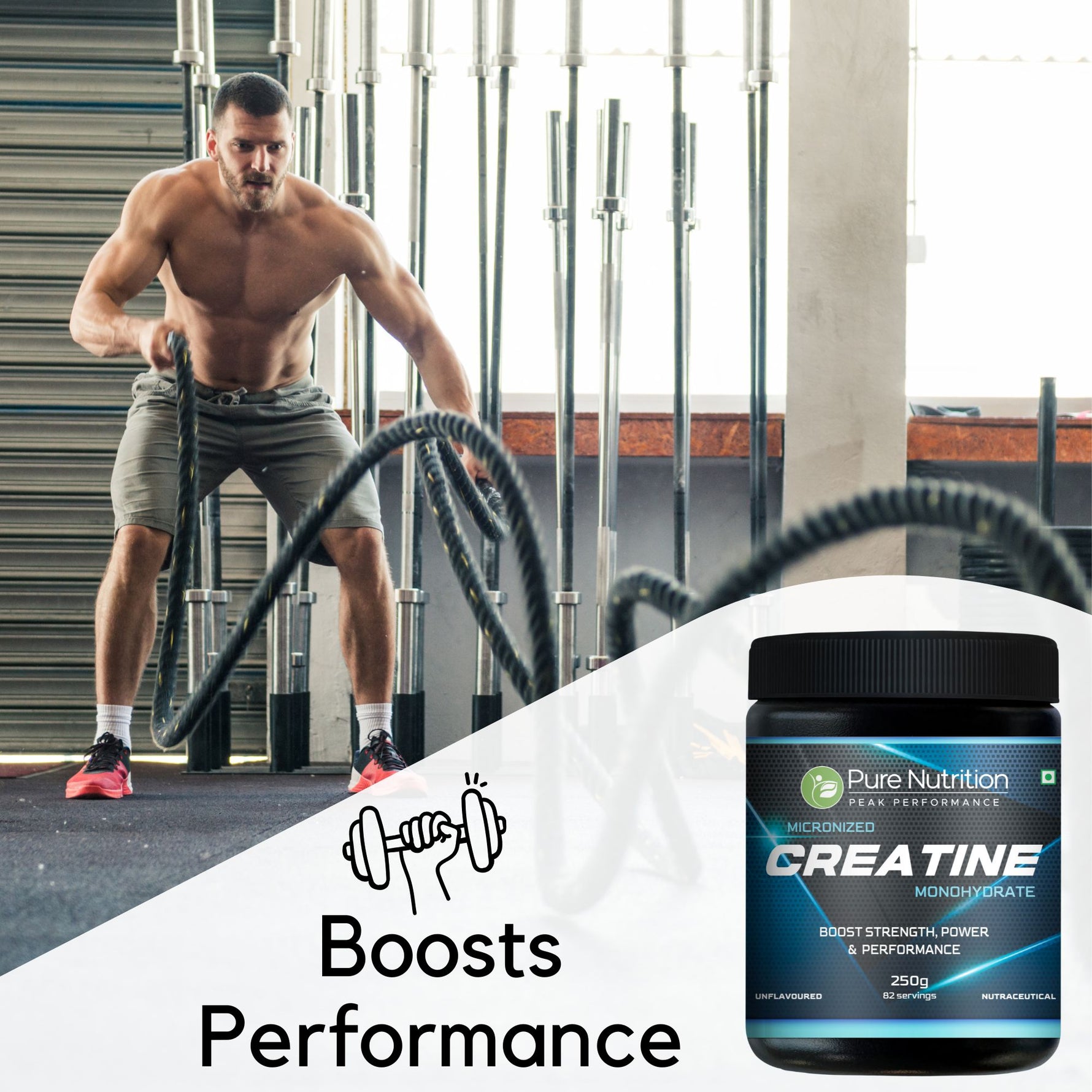 Pure Nutrition Micronised Creatine Monohydrate Powder, Pre/Post Workout Supplement, Instant Energy for Athletic Performance, Fast Recovery, Increased Muscle Mass, Unflavoured - 250gm