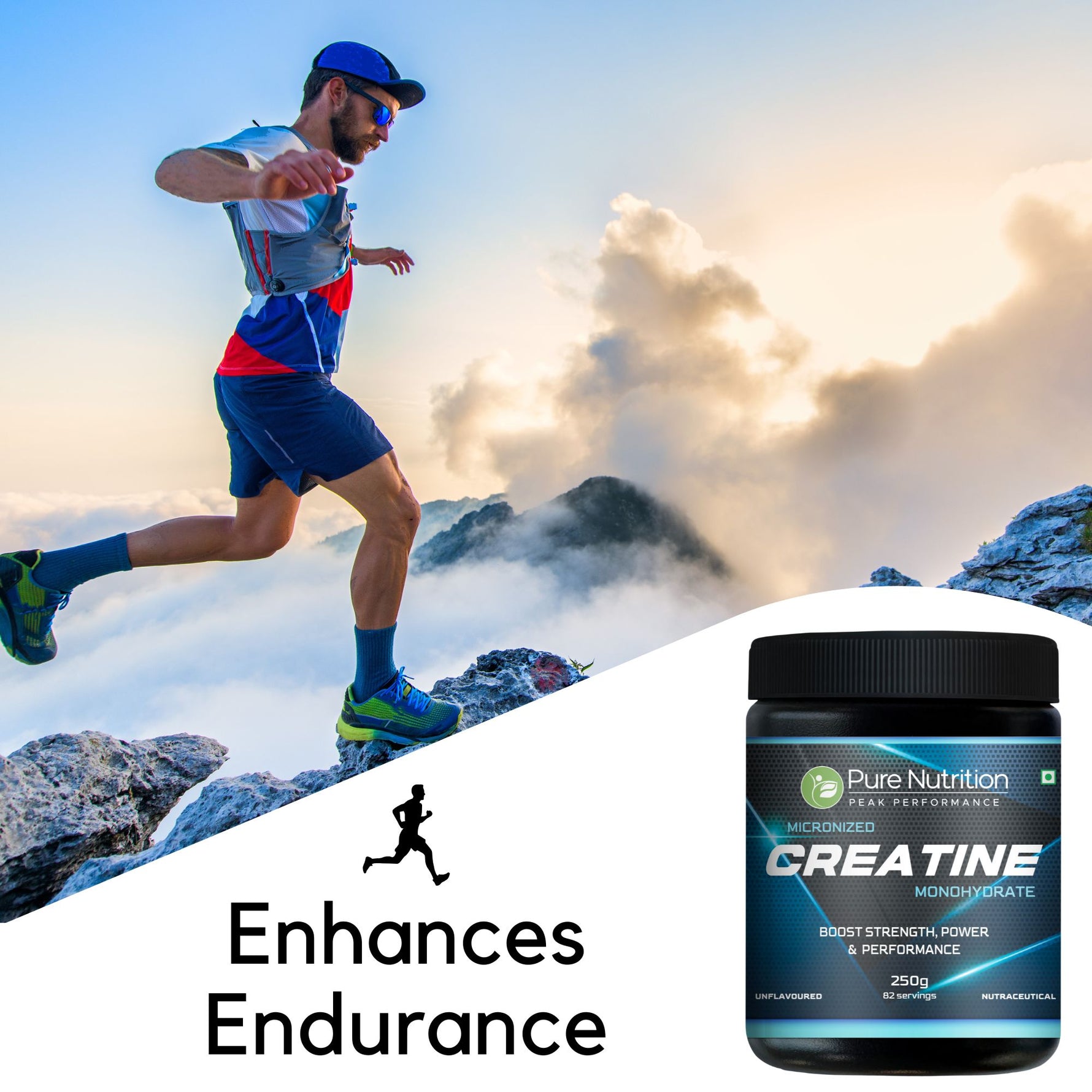 Pure Nutrition Micronised Creatine Monohydrate Powder, Pre/Post Workout Supplement, Instant Energy for Athletic Performance, Fast Recovery, Increased Muscle Mass, Unflavoured - 250gm
