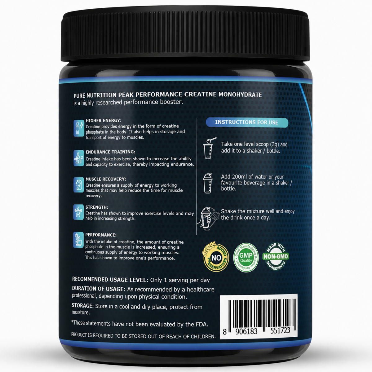 Pure Nutrition Micronised Creatine Monohydrate Powder, Pre/Post Workout Supplement, Instant Energy for Athletic Performance, Fast Recovery, Increased Muscle Mass, Unflavoured - 250gm
