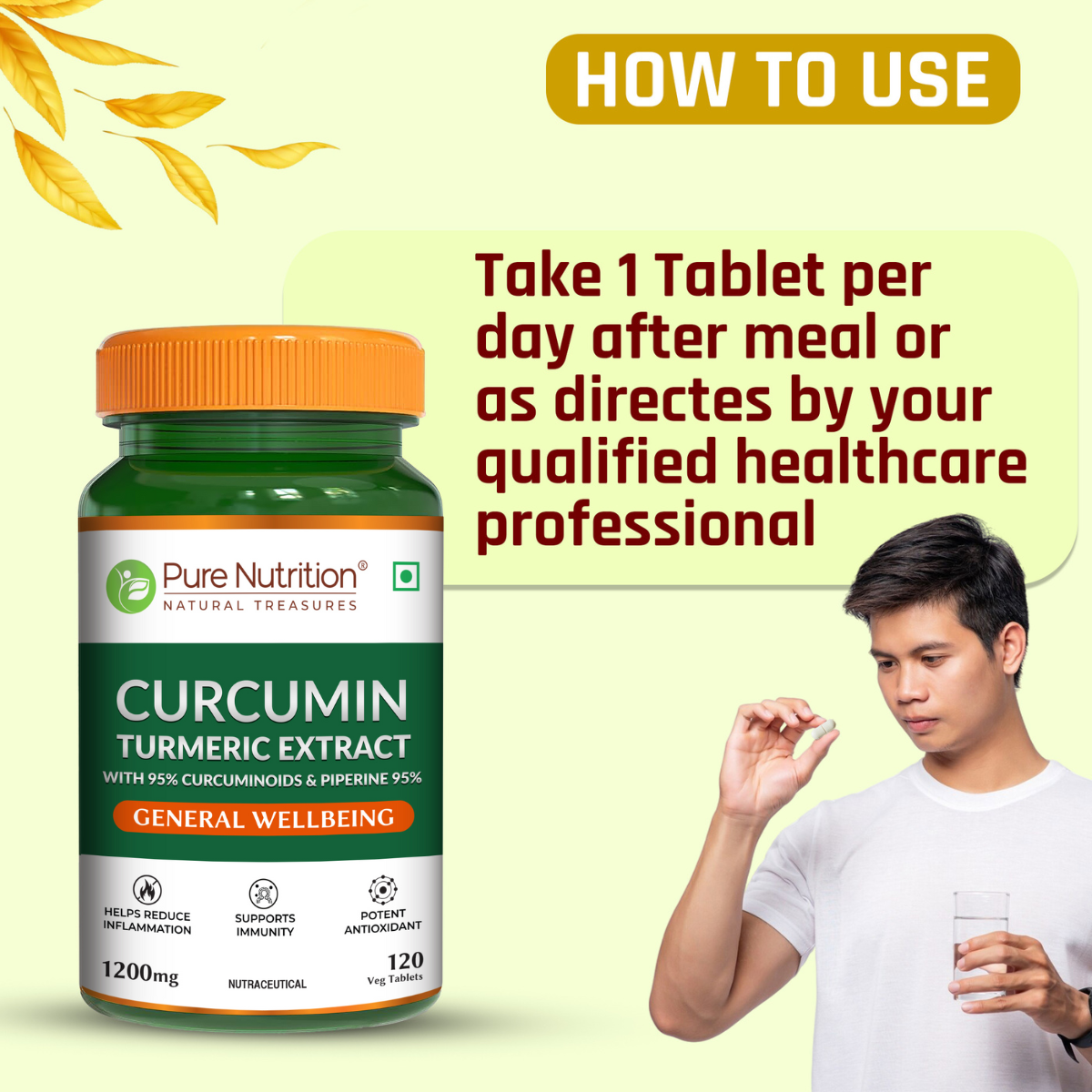 Pure Nutrition Curcumin Turmeric Extract 1200mg Veg Tablet - 120 Tablets