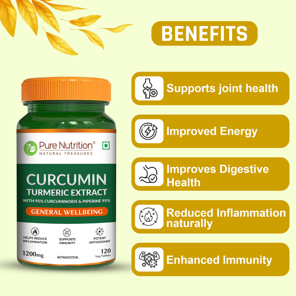 Pure Nutrition Curcumin Turmeric Extract 1200mg Veg Tablet - 120 Tablets