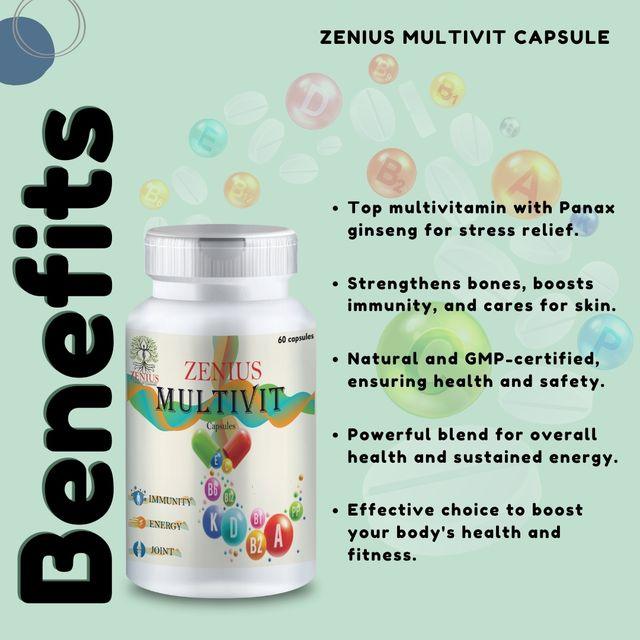 Zenius Multivit Capsules - Multivitamin Capsules for Immunity, Joint Pain Relief, and Energy Boost - 60 Capsules