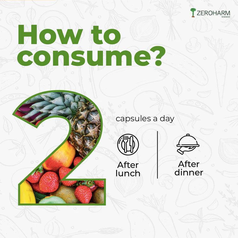 ZEROHARM Multivitamins + Probiotics Capsule With A, B , D & E Vitamins, Prebiotics for Energy, Gut Health, Digestion for Men & Women - 60 Veg Capsule