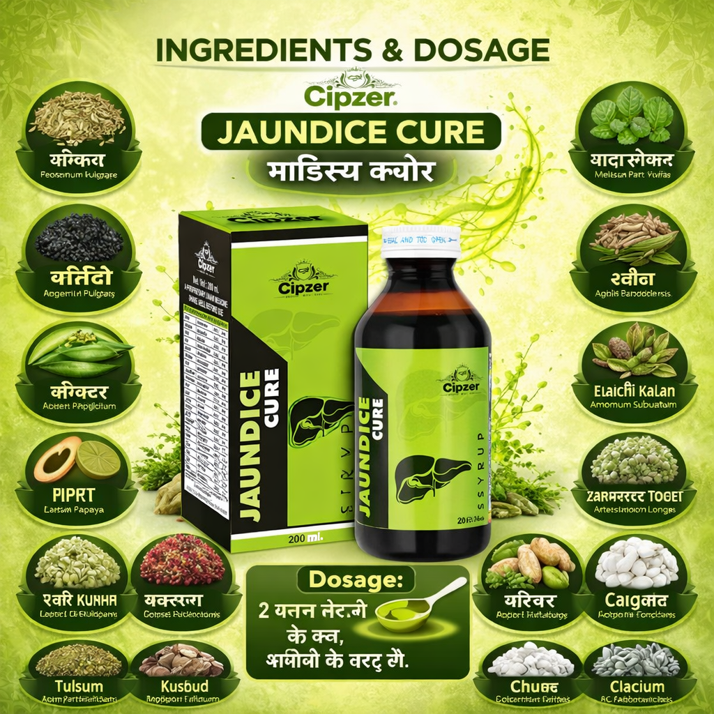 Cipzer Jaundice Cure Syrup - 200ml | Herbal Liver Tonic for Jaundice, Detox & Healthy Liver Function