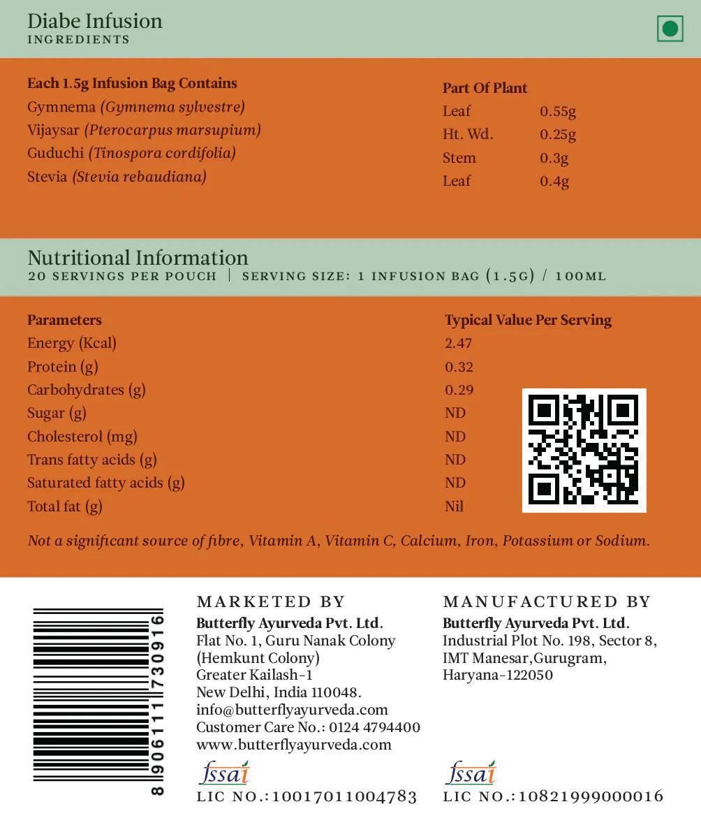 Butterfly Ayurveda Diabe Infusion - Blood Sugar Support Herbal Tea (20 Tea Bags)