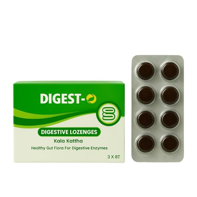 DIGEST-O Digestive Candy Kala Khatta | Gas Relief Tablets | Ayurvedic Digestion | Jeera Ajwain Lozenges | 24 Each Lozenges-1Box