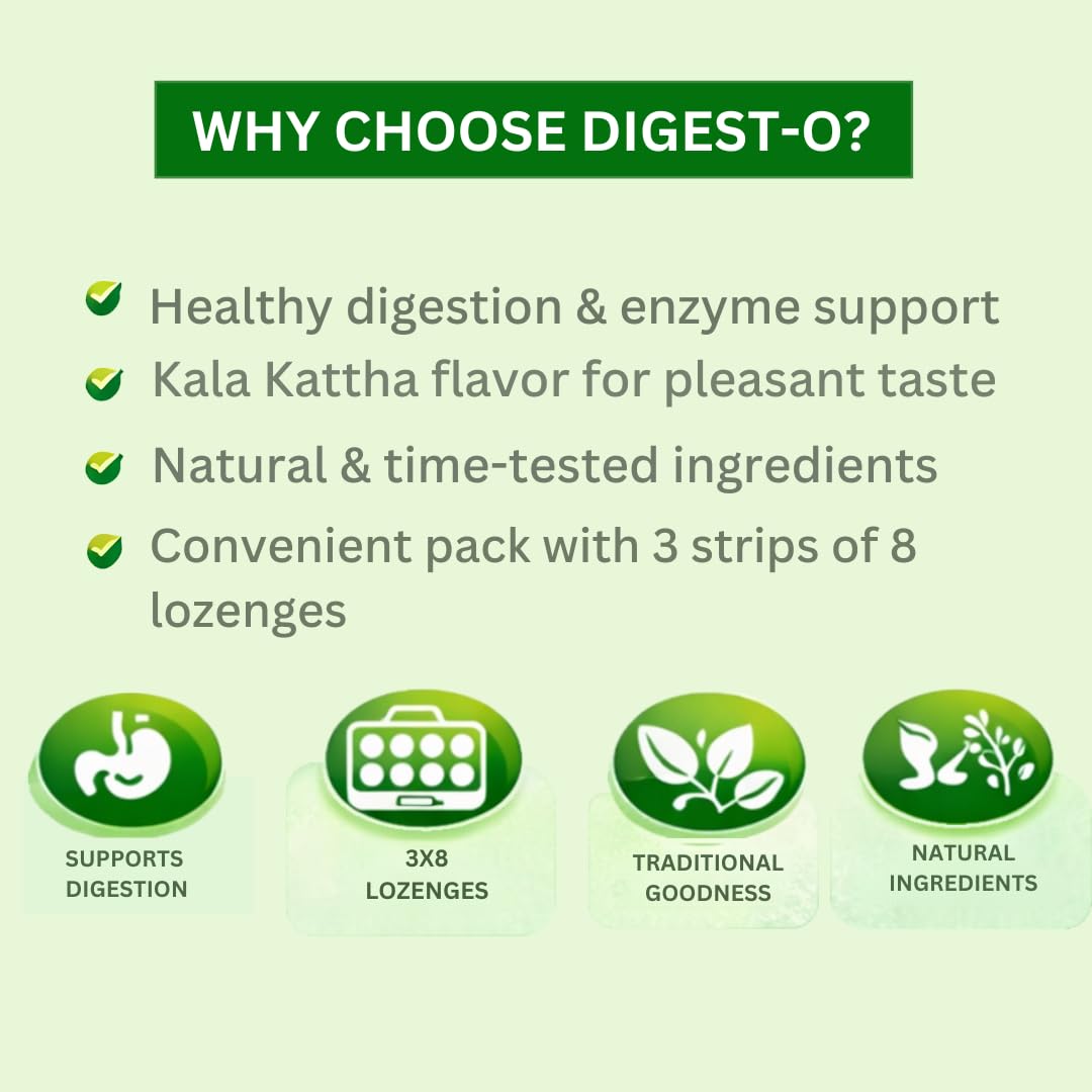 DIGEST-O Digestive Candy Kala Khatta | Gas Relief Tablets | Ayurvedic Digestion | Jeera Ajwain Lozenges | 24 Each Lozenges-1Box