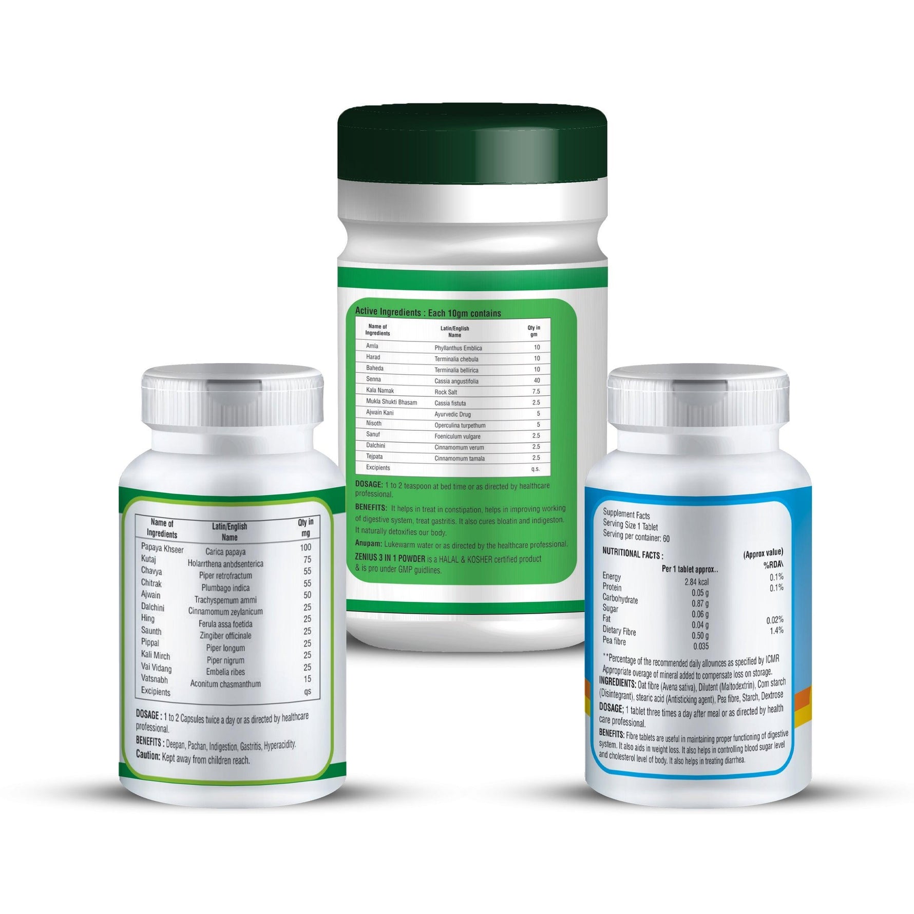 Zenius Digestive Care Kit - Kit of 60 Capsules, 60 Tablets & 100g Powder