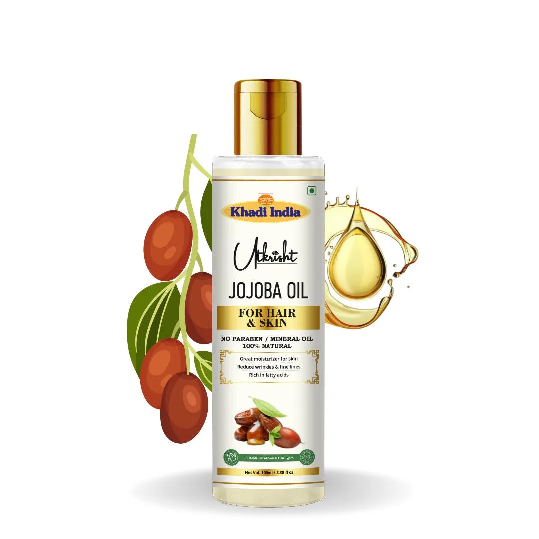 Utkrisht Khadi Pure Jojoba Oil | For Hair Growth, Scalp Nourishment & Skin Moisturizing (Lightweight & Non-Greasy)