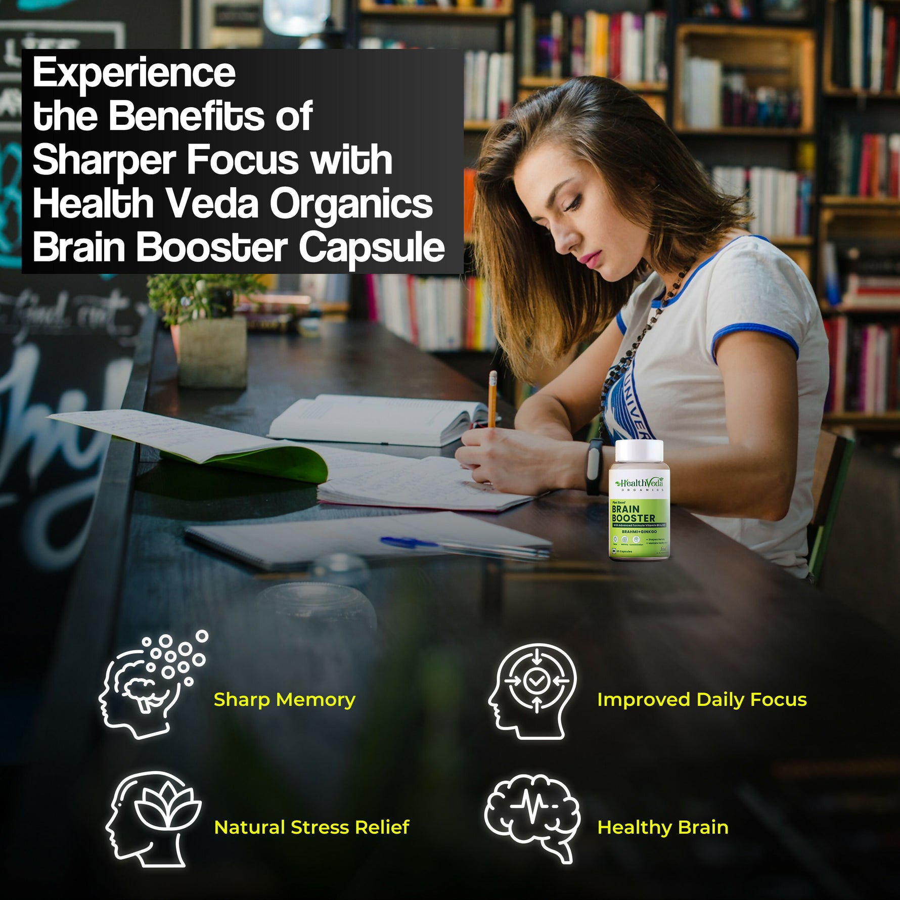 Health Veda Organics Brain Booster Capsule - 60 Capsules