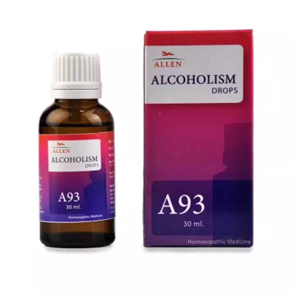allen a93 alcoholism drops (30ml) lowers the urge for alcohol intake and removes symptoms due to its