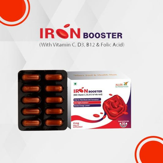 allen iron booster (30 capsules – 21mg) (vital for red blood cell formation. iron fights anaemia. bo