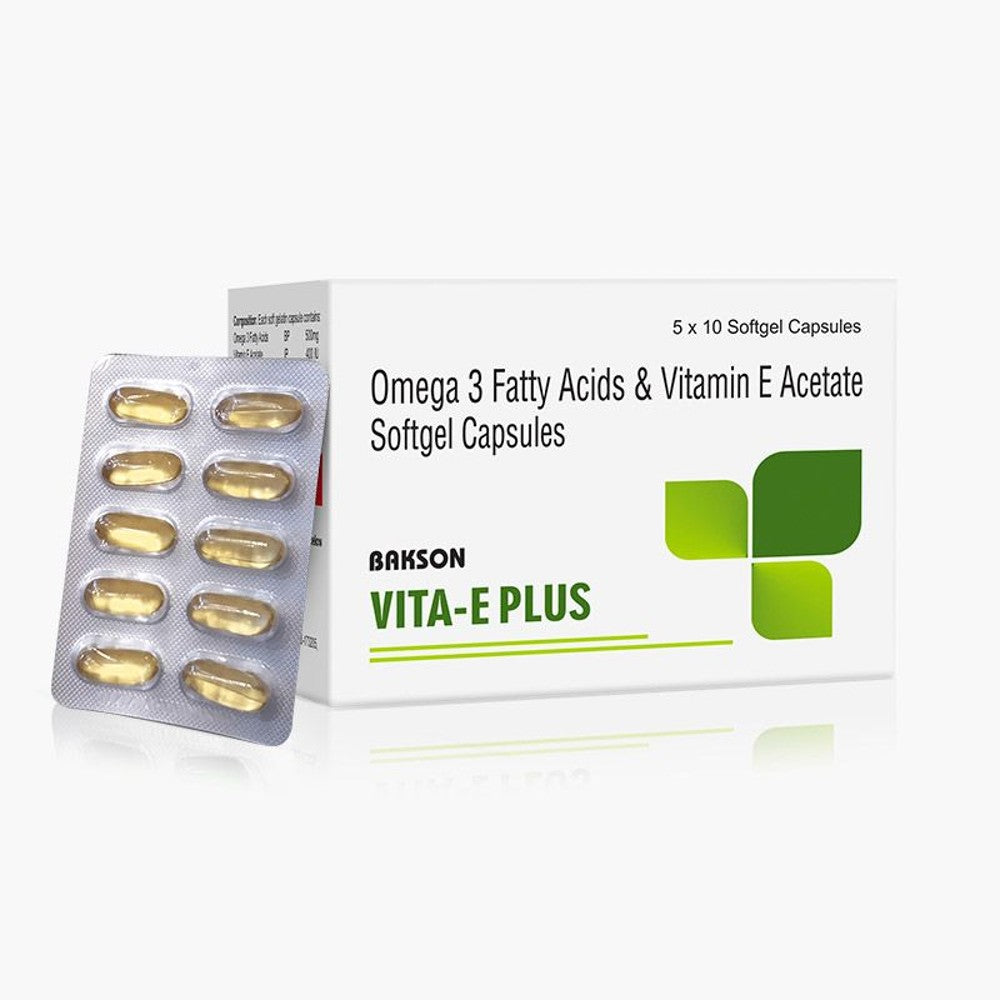 bakson vita-e plus (omega 3 fatty acids & vitamin e acetate softgel 10 capsules)
