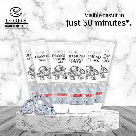 Lords Diamond Facial Kit For Glowing All Skin (Cleanser 10g + Scrub 10g + Gel 10ml + Massage Cream 1