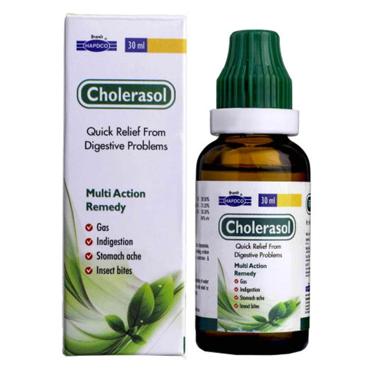 hapdco cholerasol drops (30ml) hyperacidity, belching, gastritis, flatulence, abdominal cramps