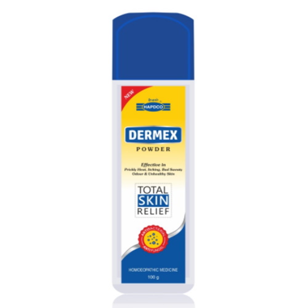 hapdco dermex powder (100g) may treat psoriasis, persistent dryness, ulcers discharging a glutinous