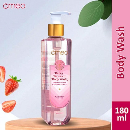 omeo berry blossom strawberry body wash, shower gel | for women & men 180ml