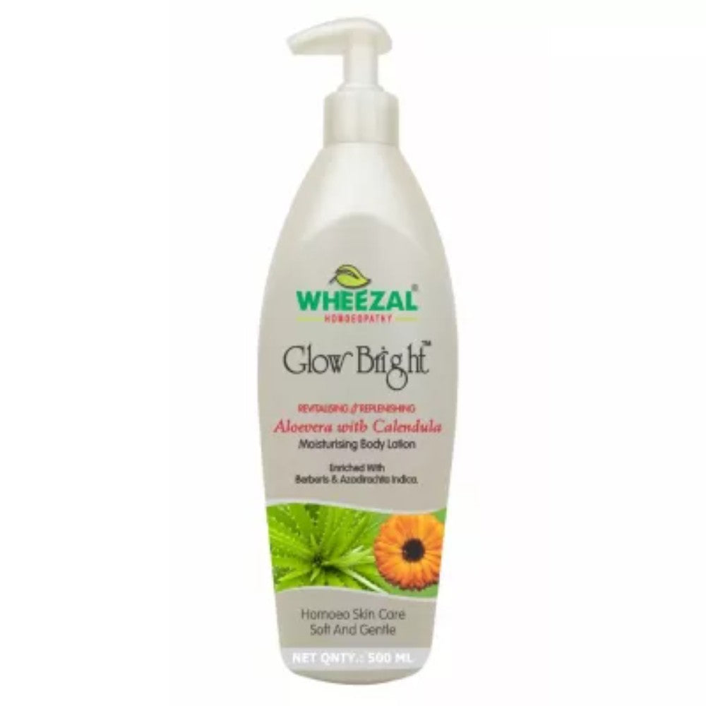 wheezal glow bright moisturising body lotion with calendula & aloevera (500ml)
