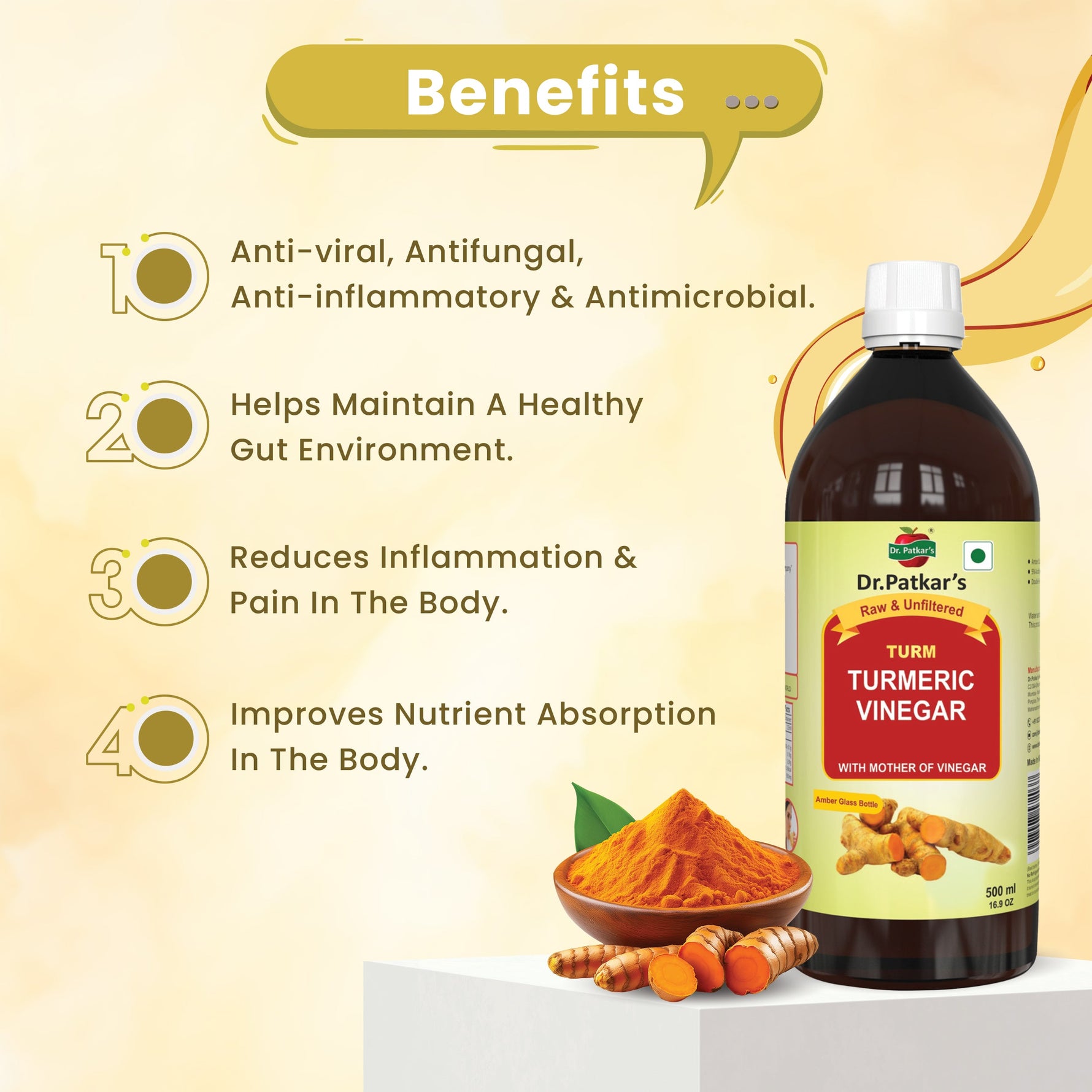 Dr. Patkar's Turmeric Vinegar with Mother - Gut Health & Immunity, 1000ml