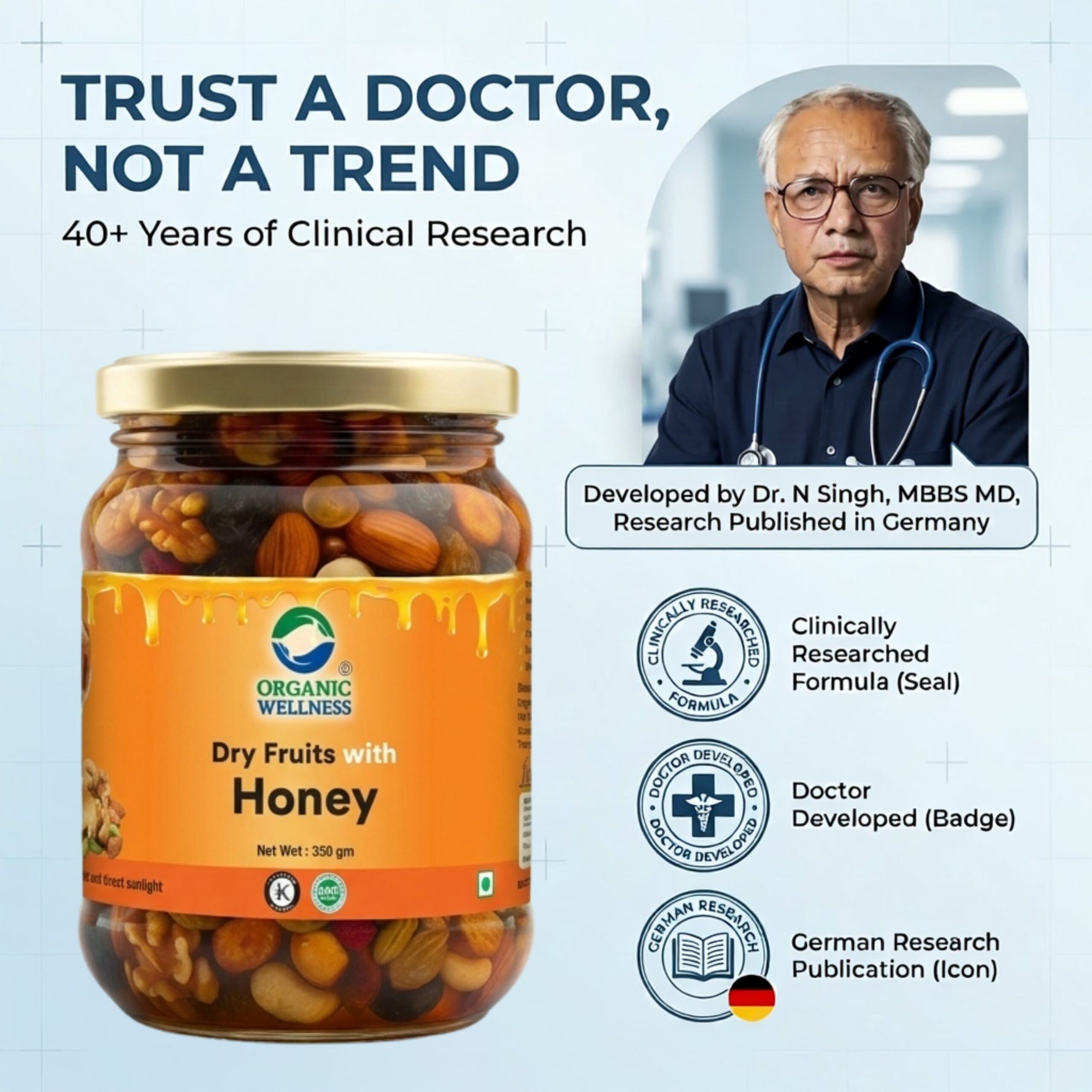 Organic Wellness Dry fruits with Honey 350 Grams Bottle