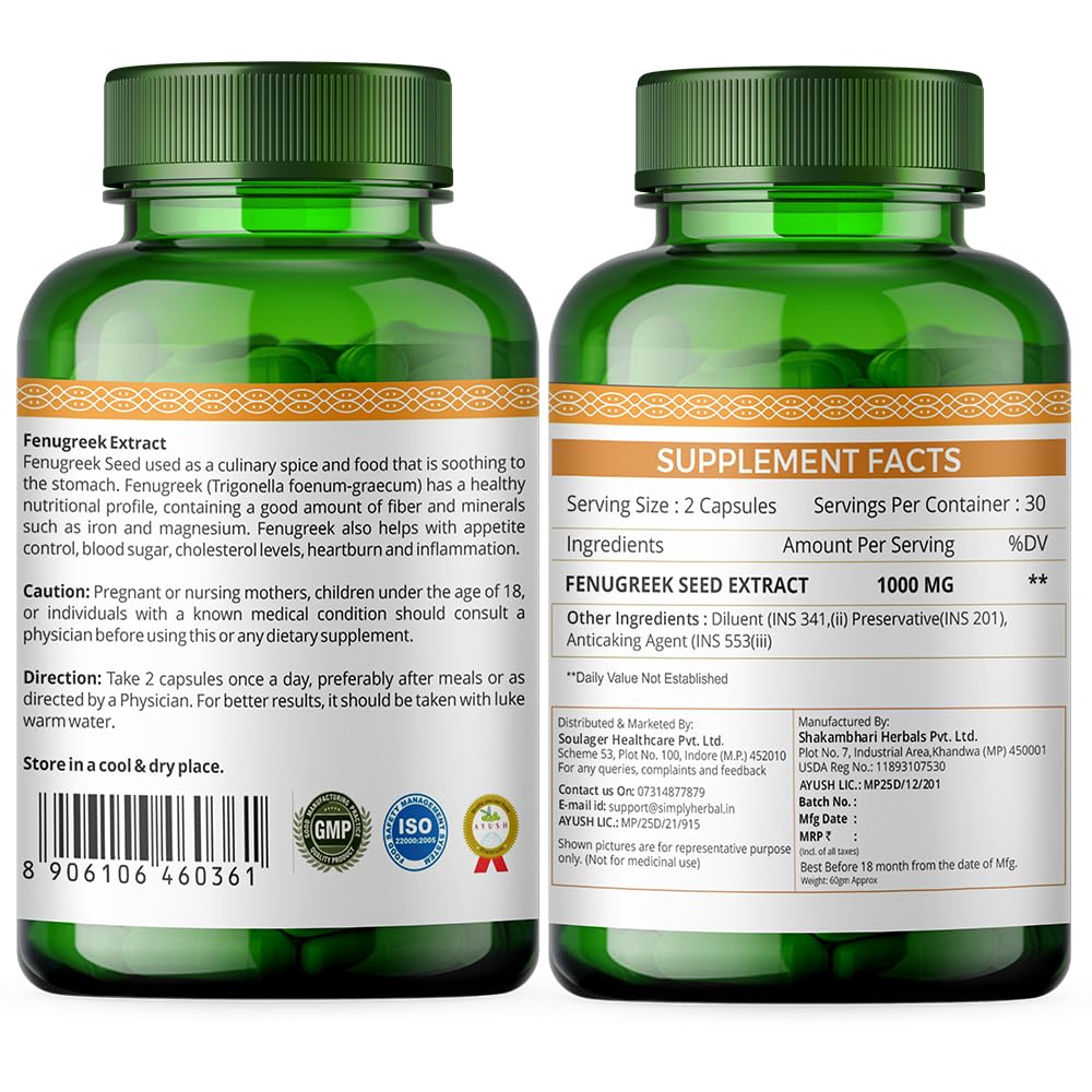 Simply Herbal Fenugreek Extract Vegetarian Capsules - 60 Veg Capsules