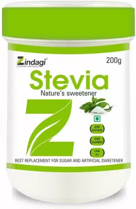 Zindagi Stevia Powder Sachets (100 Sachets) and Stevia White Powder (200 gm) - Natural Sugar Free Sweetener  (combo pack)