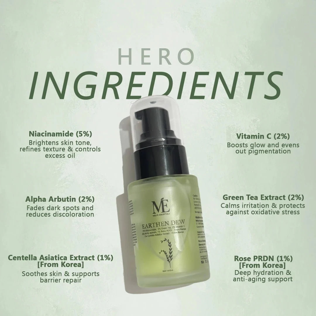 Miloe Mineral Earthen Dew Face Serum | Niacinamide & Arbutin for Skin Health - 30ml