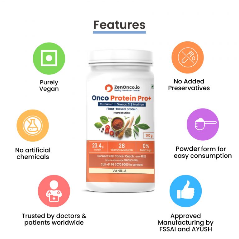 Onco Protein Pro+ | Plant-Based Protein for Cancer Care | 23.4gm Protein Per Scoop | Sugar-Free & Vegan | Manage Weight & Boost Immunity | 500 gm Vanilla Flavour