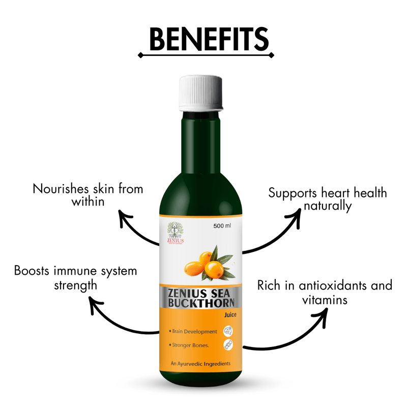 Zenius Sea Buckthorn Juice - for Skin Nourishment, Heart Health, and Immune Support - 500ml Juices